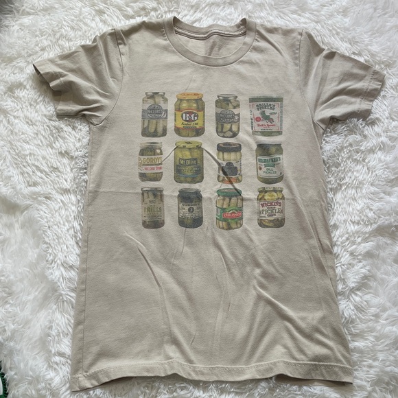 Beige Graphic T-Shirt with Pickle Jar Print - Picture 1 of 1